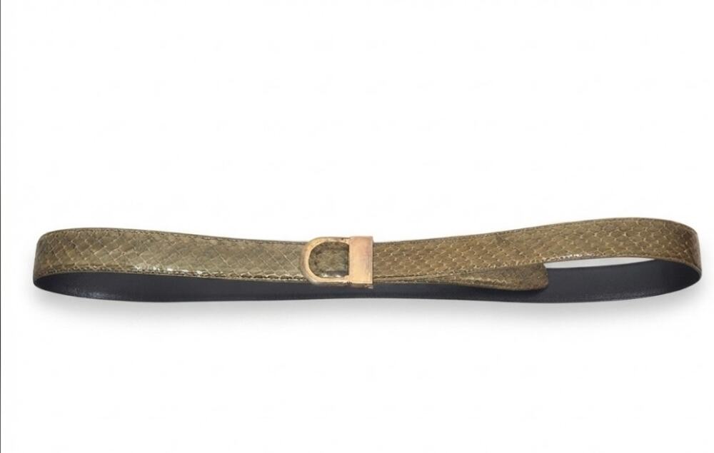 Vtg Green Genuine Snake Skin Women's Adjustable Belt W/Gold-Tone Buckle Size